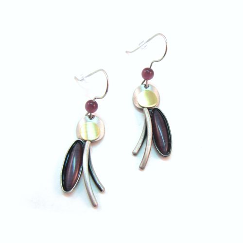 Plum Colored Oval Two-tone Dangle Earrings by POLY